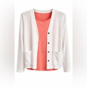 Amazon White Ribbed Cardigan with Coral Tank